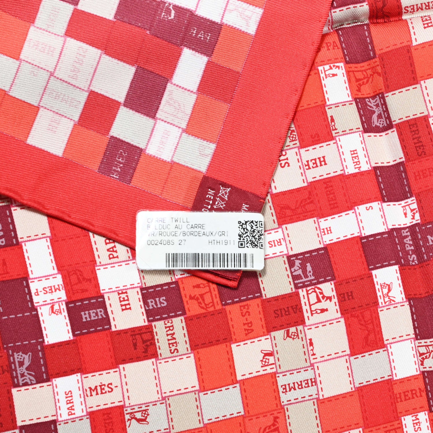 Hermes Silk Bolduc Au Carre Scarf 90 Rouge Bordeaux Gris 2 of 5