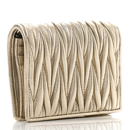 Miu Miu Metallic Nappa Matelasse Crystal Pearl Logo Compact Wallet Gold 3 of 8