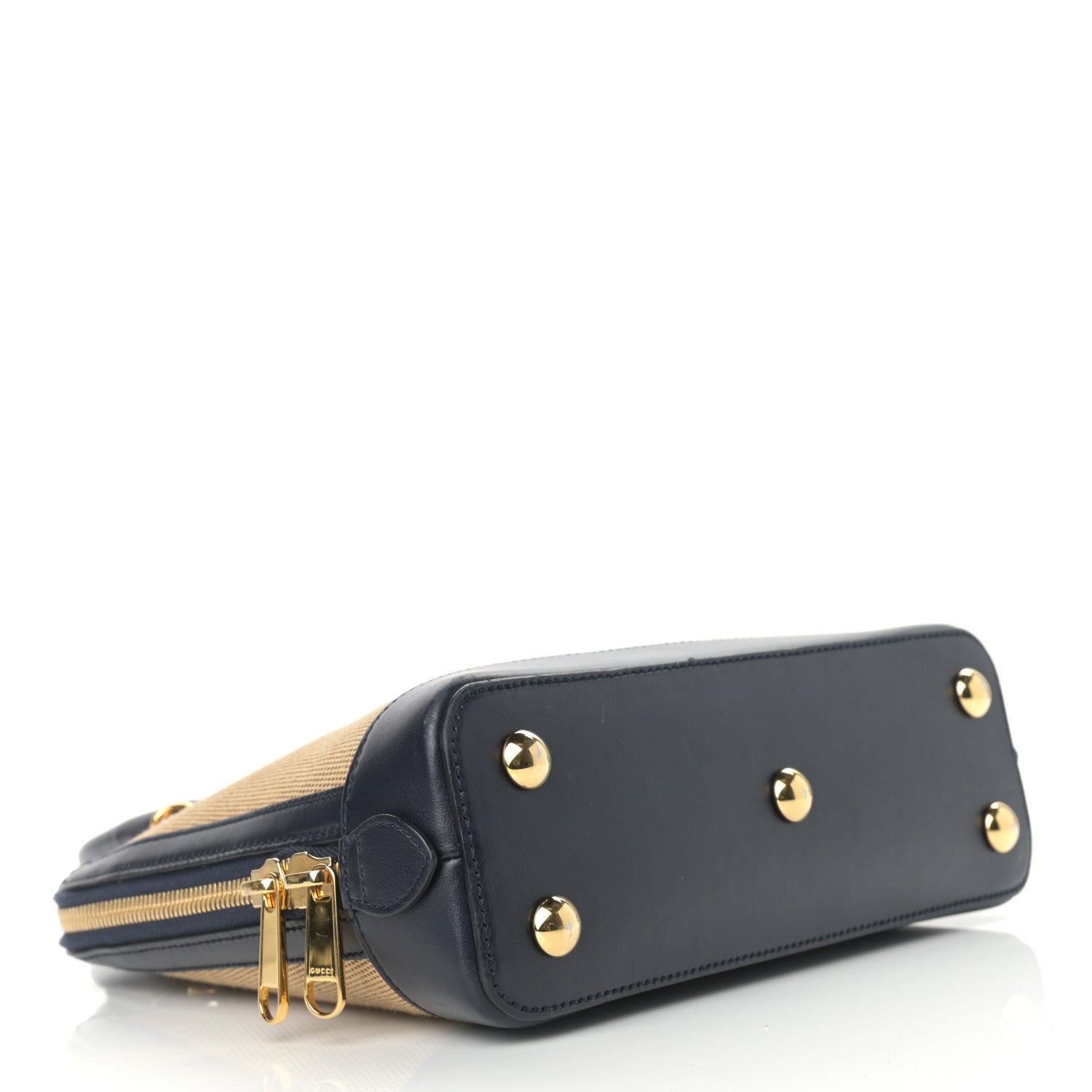 Gucci Vintage Rice Canvas Plutone Calfskin Small Horsebit 1955 Top Handle Bag Beige Blue 4 of 10