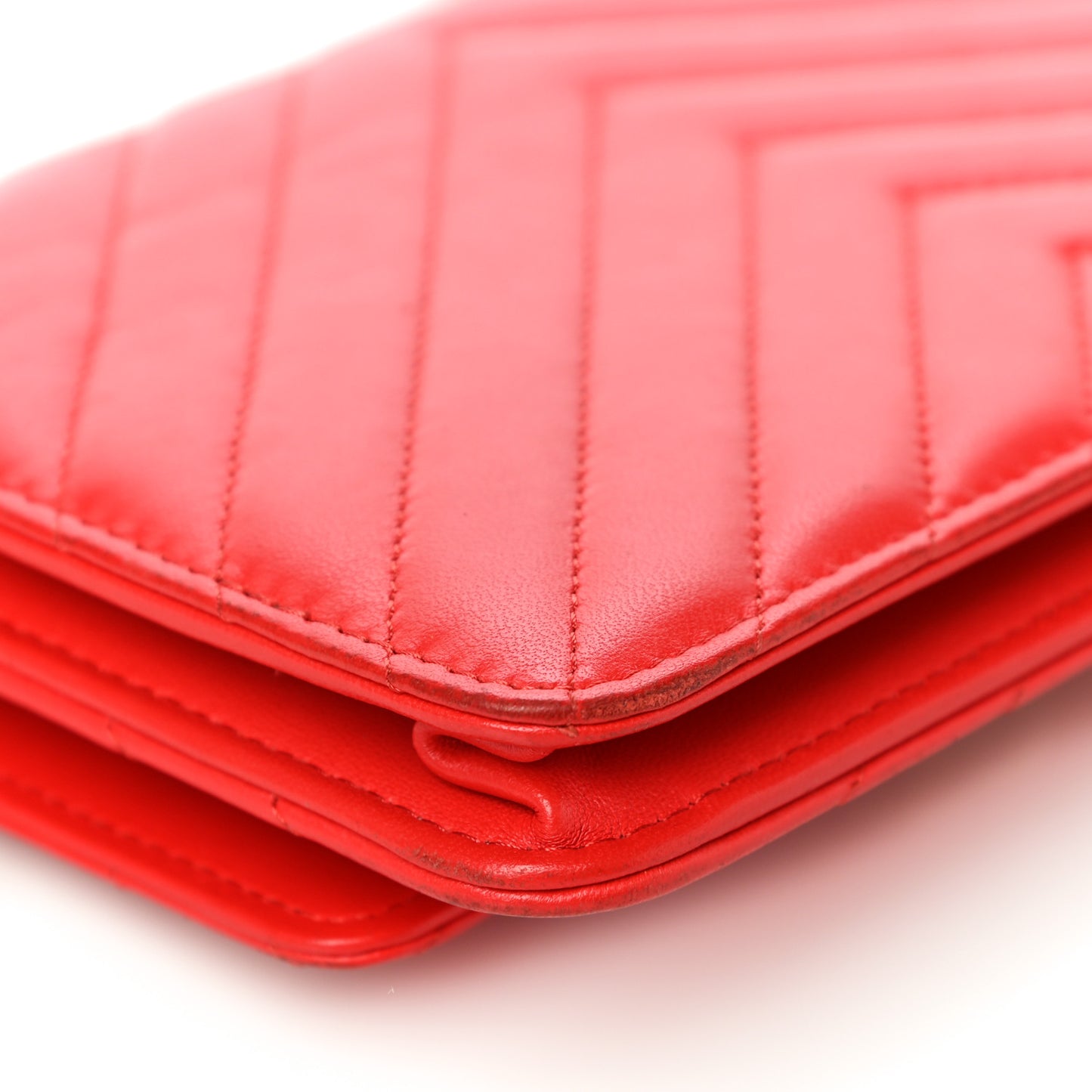 Lambskin Chevron Quilted Trendy CC Wallet On Chain WOC Red
