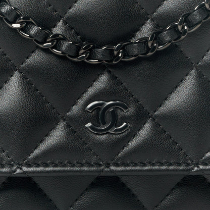 Chanel Lambskin Quilted Wallet On Chain WOC So Black 9 of 11