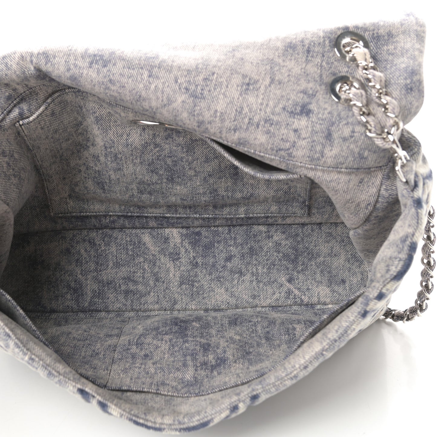 Denim Embossed CC Logo Print Jumbo Single Flap Blue