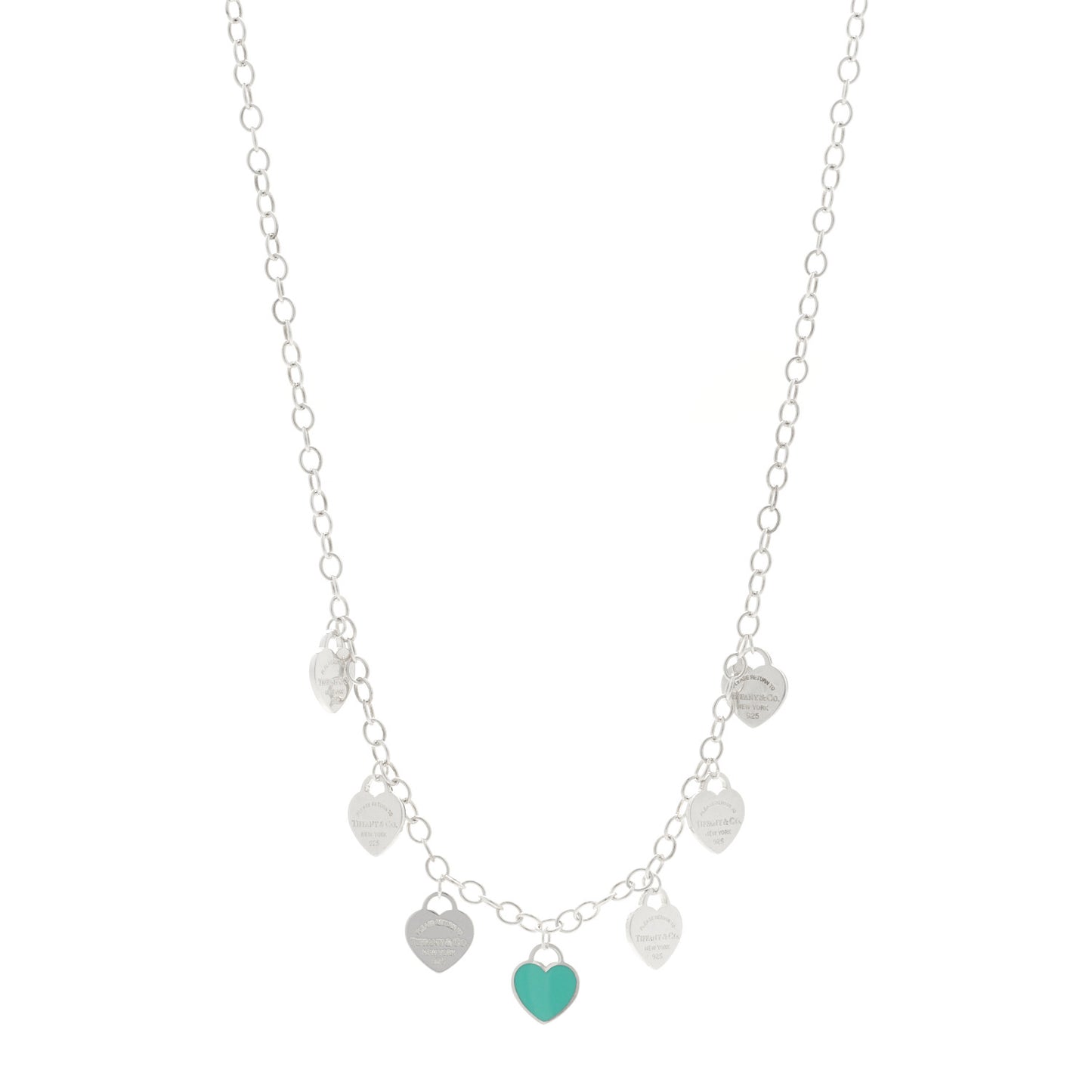 Sterling Silver Enamel Return to Tiffany Multi Heart Charm Necklace Blue