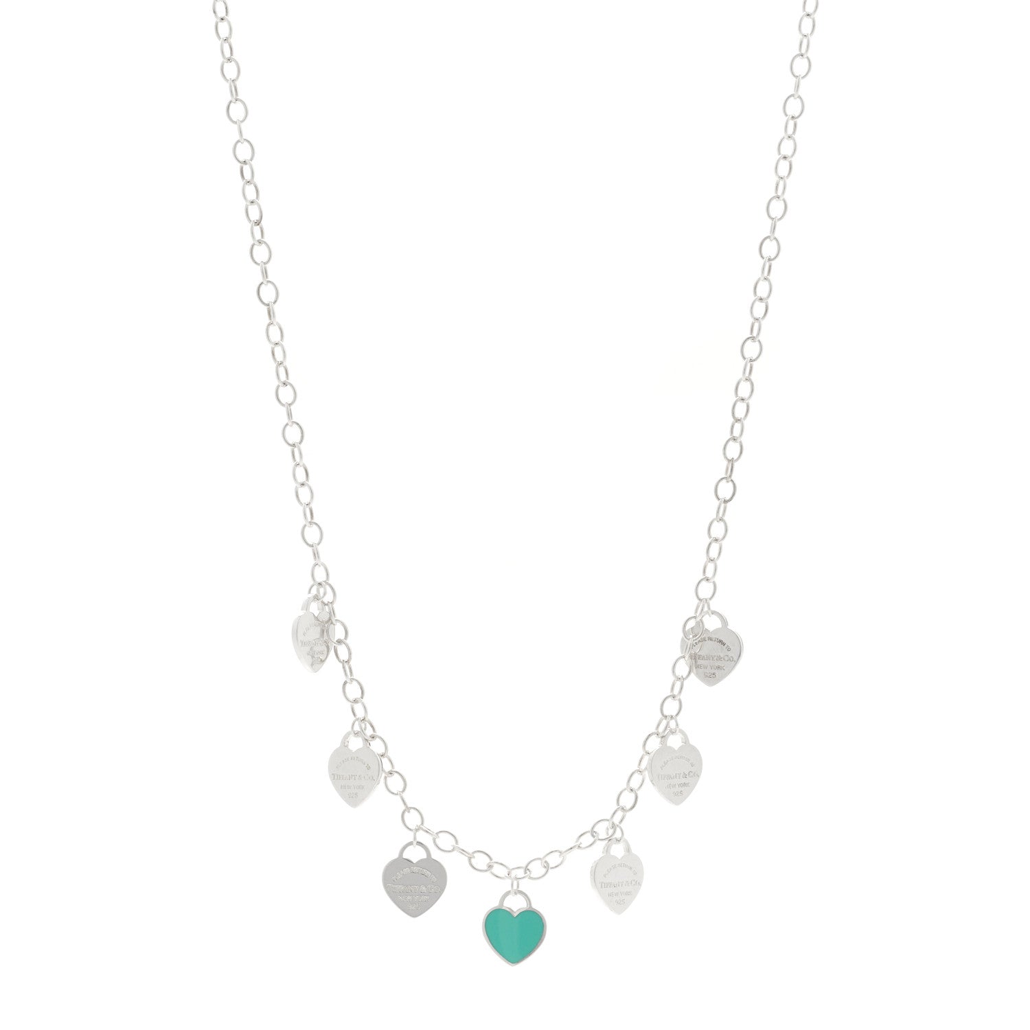 Tiffany Sterling Silver Enamel Return to Tiffany Multi Heart Charm Necklace Blue 1 of 5