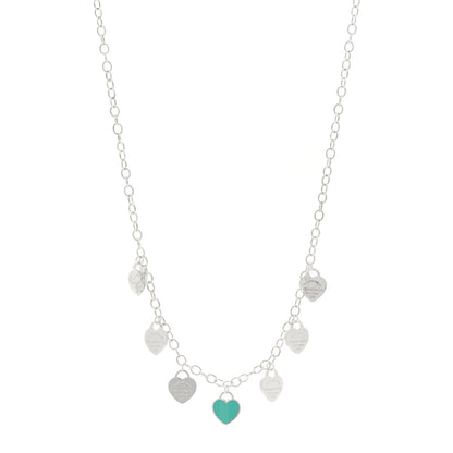 Tiffany Sterling Silver Enamel Return to Tiffany Multi Heart Charm Necklace Blue 1 of 5