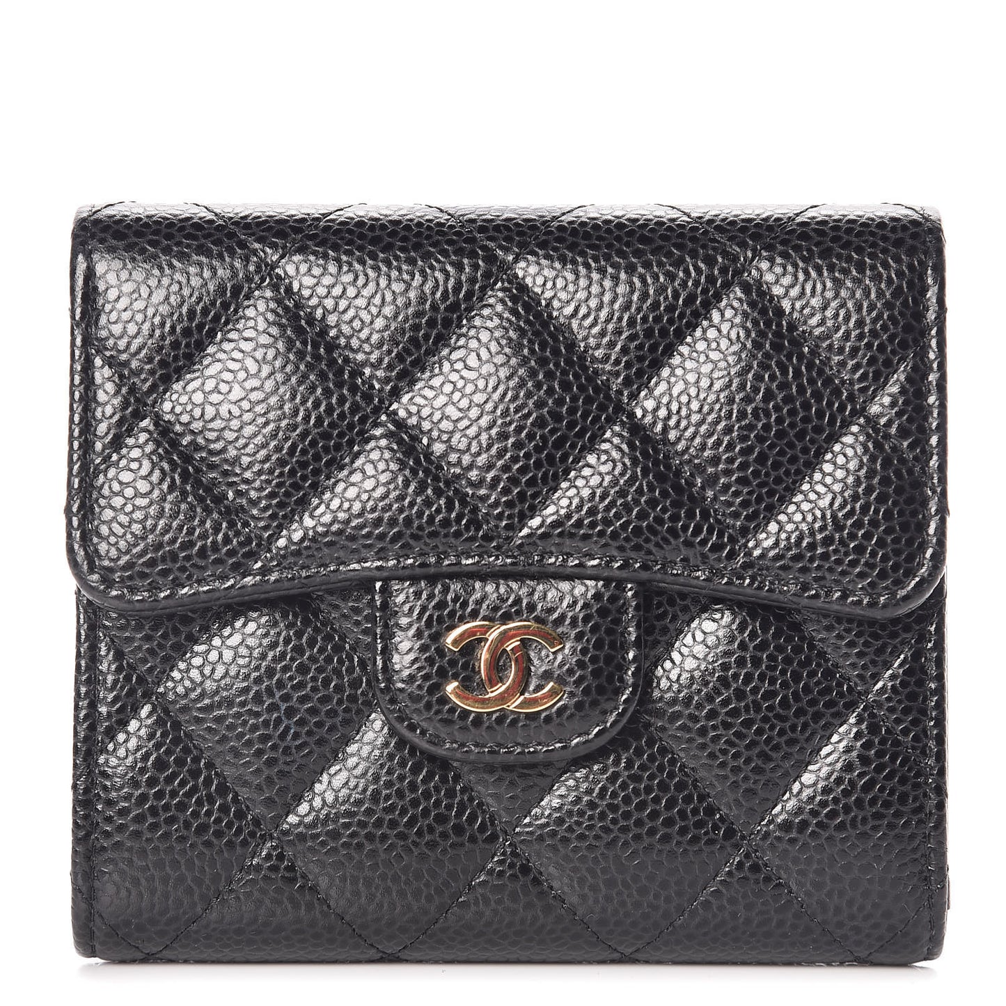 Caviar Quilted Compact Flap Wallet Black