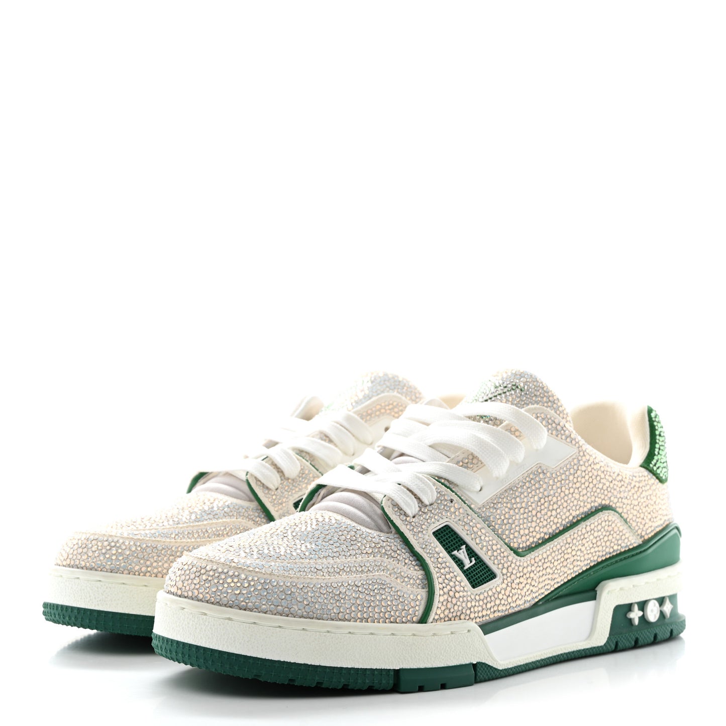Crystal Mens LV Trainer Sneakers 8 Green White