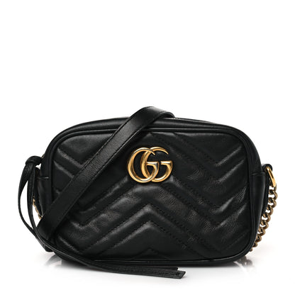 Gucci Calfskin Matelasse Mini GG Marmont Chain Shoulder Bag Black 1 of 10