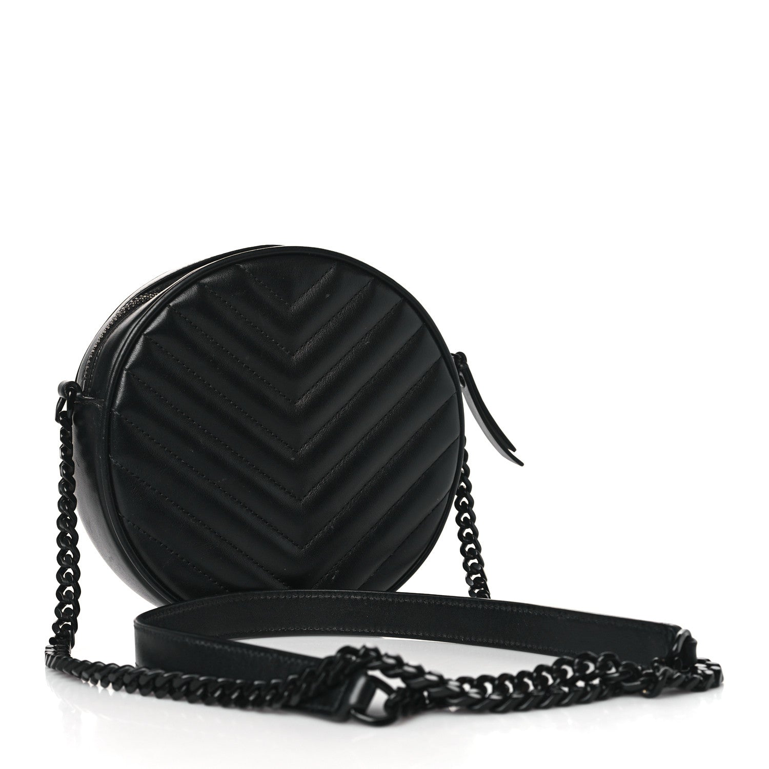 Saint Laurent Calfskin Matelasse Chevron Round Vinyle Camera Bag Black 3 of 10