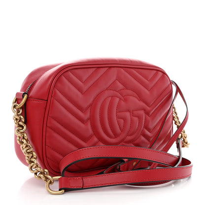Gucci Calfskin Matelasse Small GG Marmont Chain Shoulder Bag Hibiscus Red 3 of 12