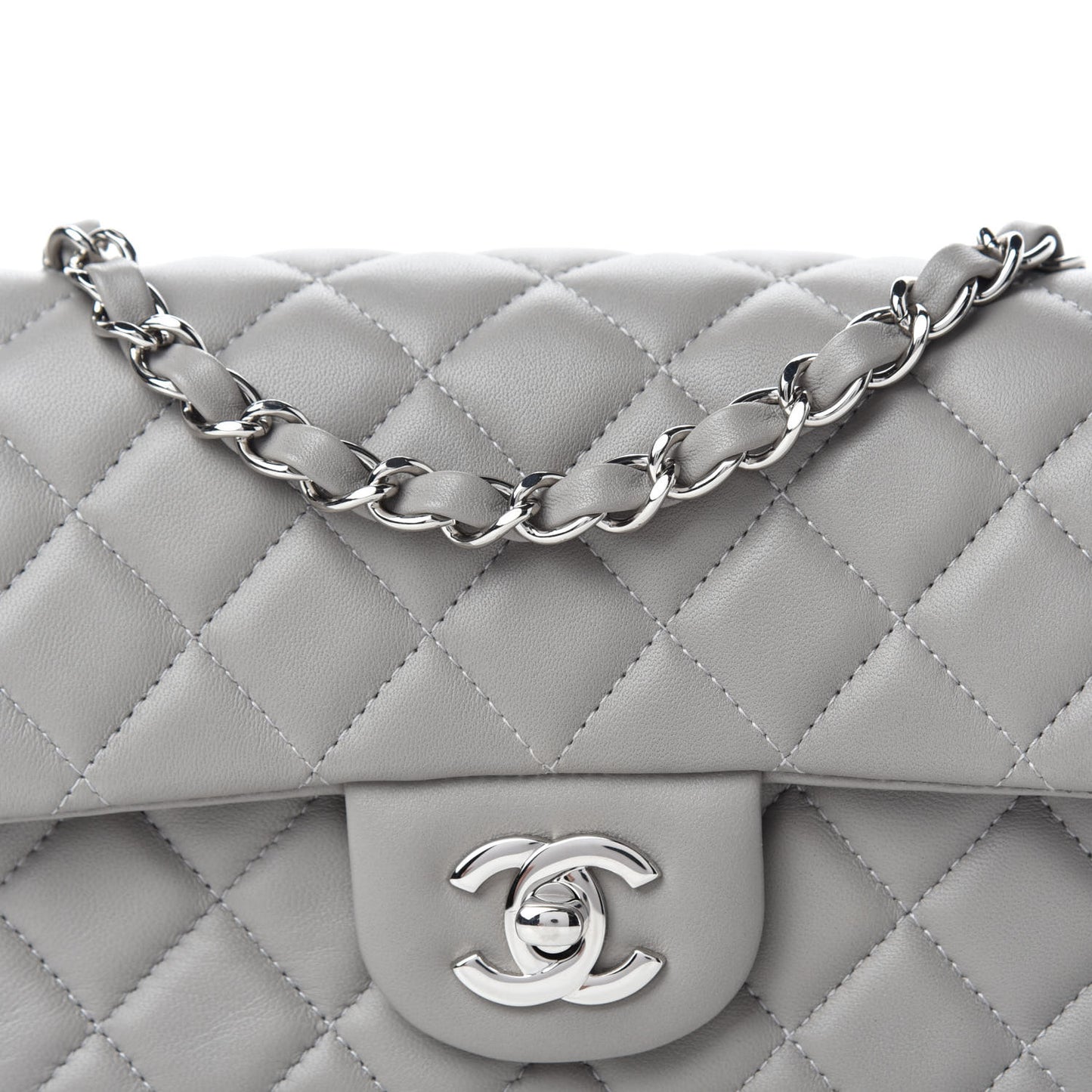 Lambskin Quilted Mini Rectangular Flap Grey