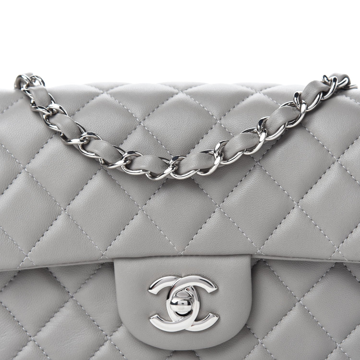 Chanel Lambskin Quilted Mini Rectangular Flap Grey 10 of 11