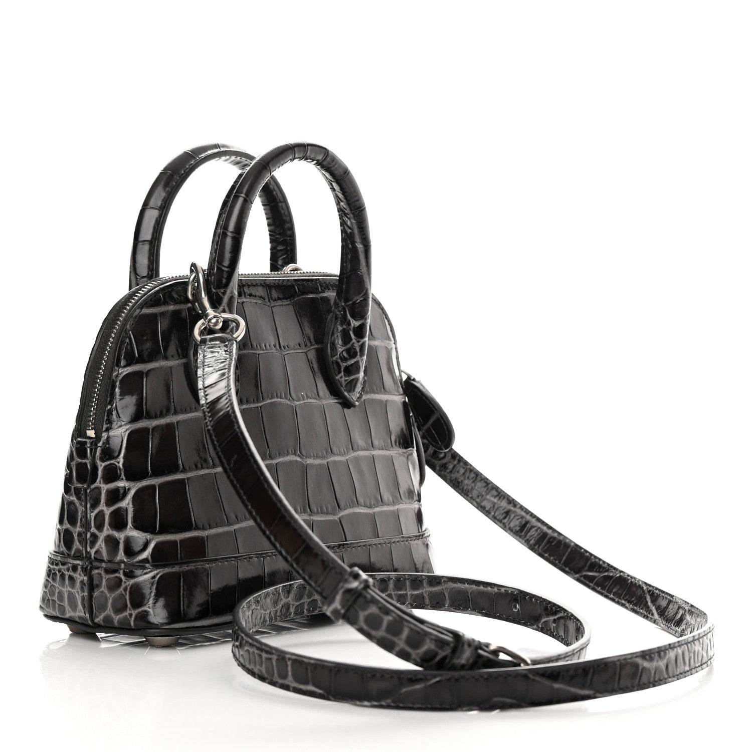Balenciaga Shiny Calfskin Logo Crocodile Embossed XXS Ville Top Handle Bag Gray 3 of 15