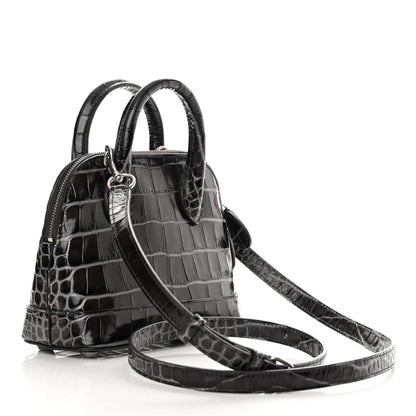 Balenciaga Shiny Calfskin Logo Crocodile Embossed XXS Ville Top Handle Bag Gray 3 of 15