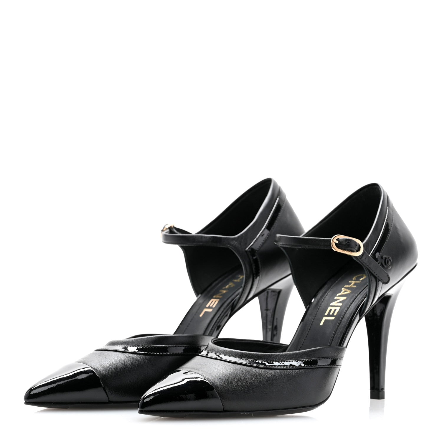 Chanel Patent Calfskin CC Ankle Strap Pumps 38 Black 3 of 10