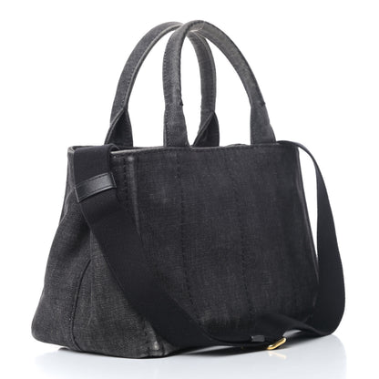 Prada Denim Small Logo Tote Black 2 of 7
