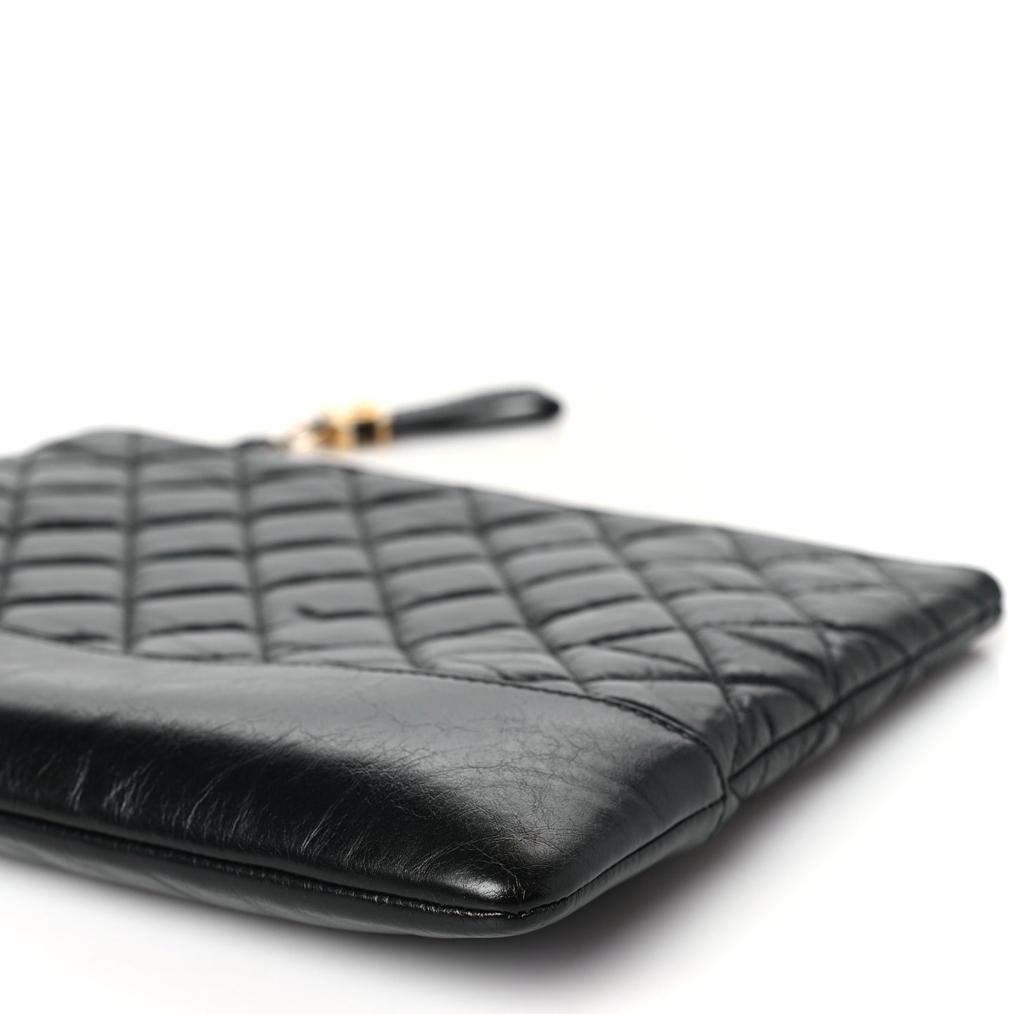 Aged Calfskin Quilted Medium Gabrielle Cosmetic Case Black