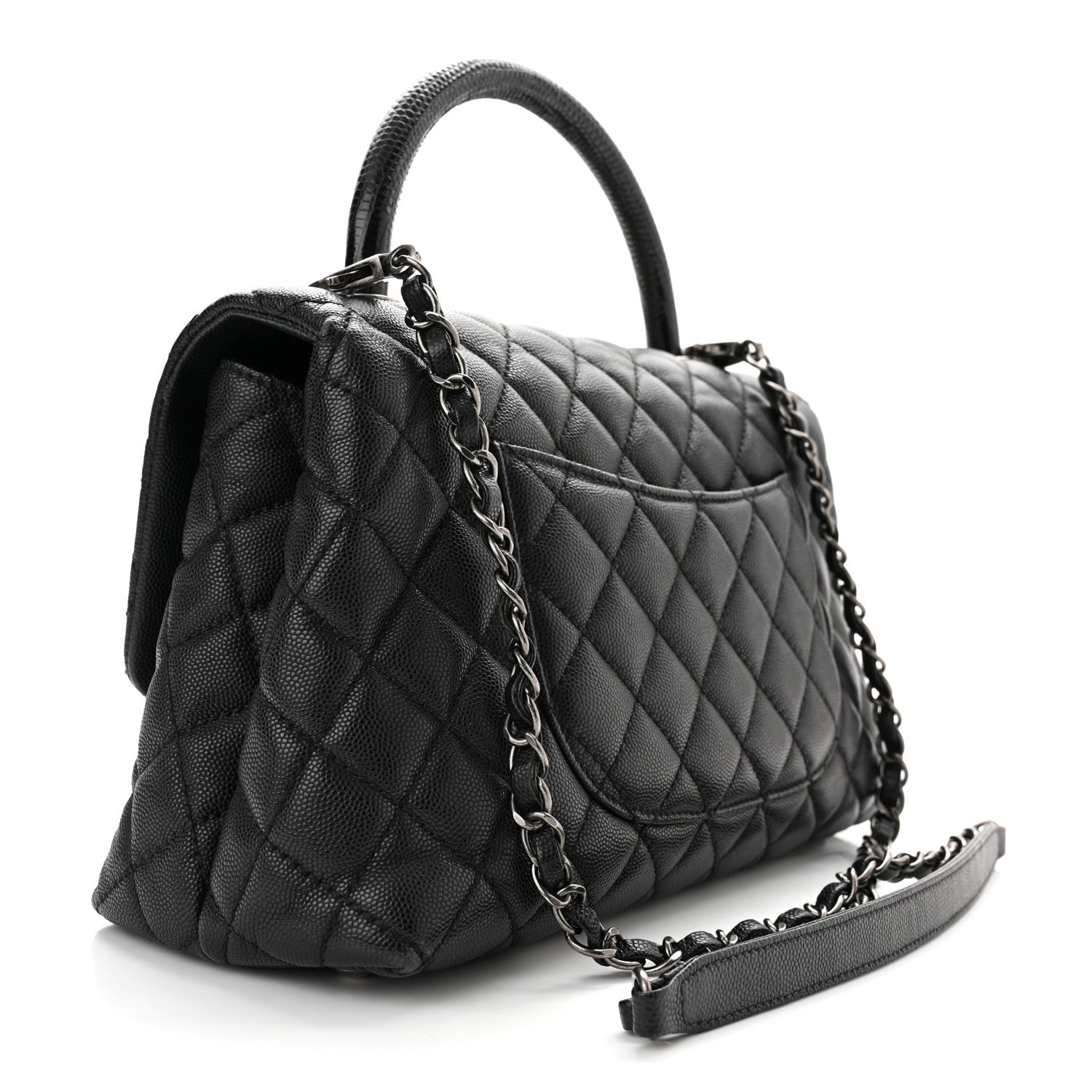 Chanel Caviar Lizard Embossed Quilted Small Coco Handle Flap Black 2 of 9