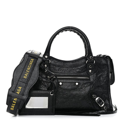 Balenciaga Agneau Classic Silver Hardware Mini City Logo Strap Black Jaune Soleil 1 of 10