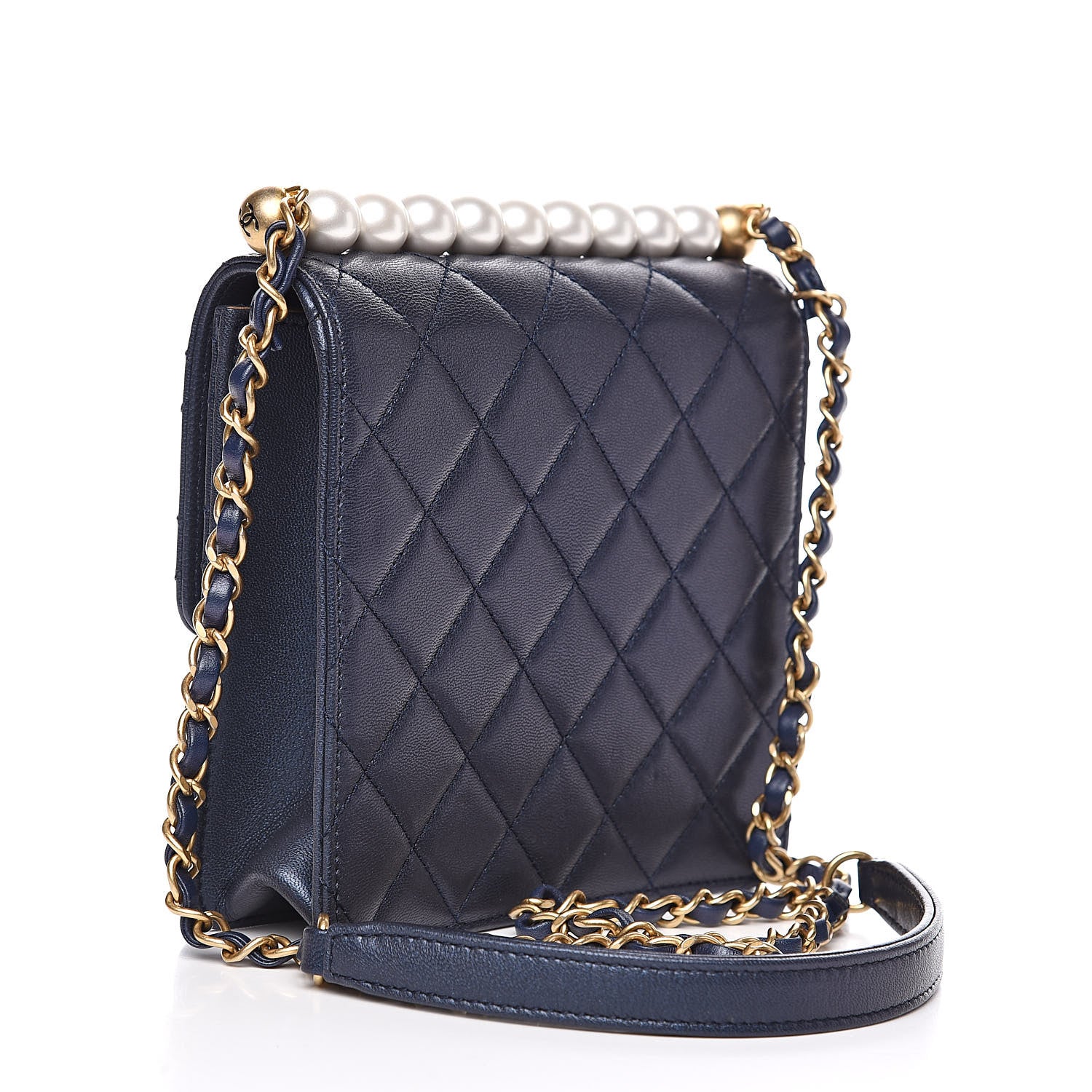 Chanel Iridescent Lambskin Quilted Chic Pearls Flap Navy Blue 3 of 12