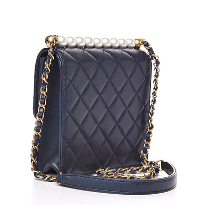 Chanel Iridescent Lambskin Quilted Chic Pearls Flap Navy Blue 3 of 12