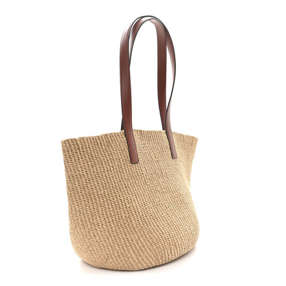 Chloe Raffia Calfskin Horse Medal Large Basket Tote Sepia Brown 3 of 9