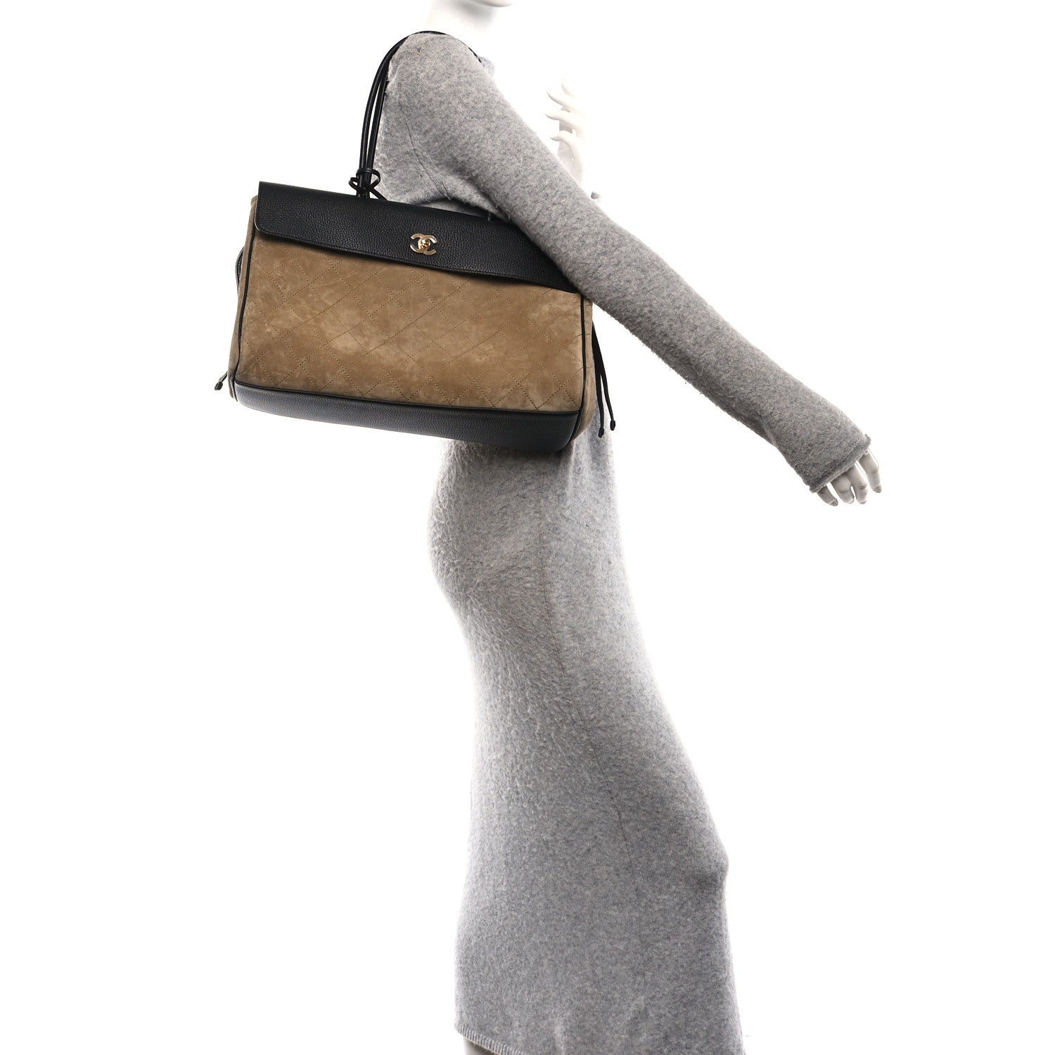 Chanel Grained Calfskin Suede Urban Essentials Large Shopping Bag  Dark Beige Black 2 of 11