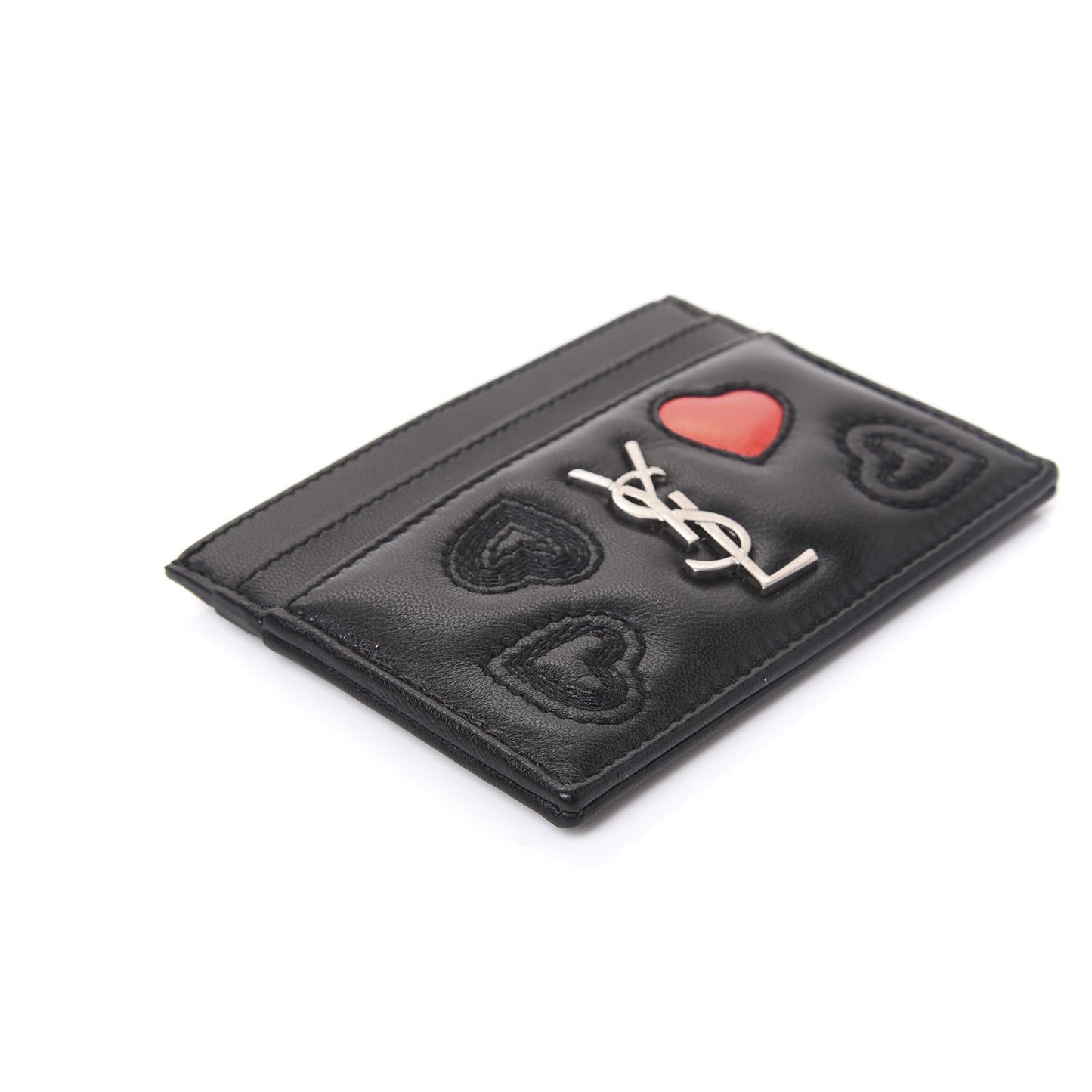 Calfskin Heart Embossed Card Case Black