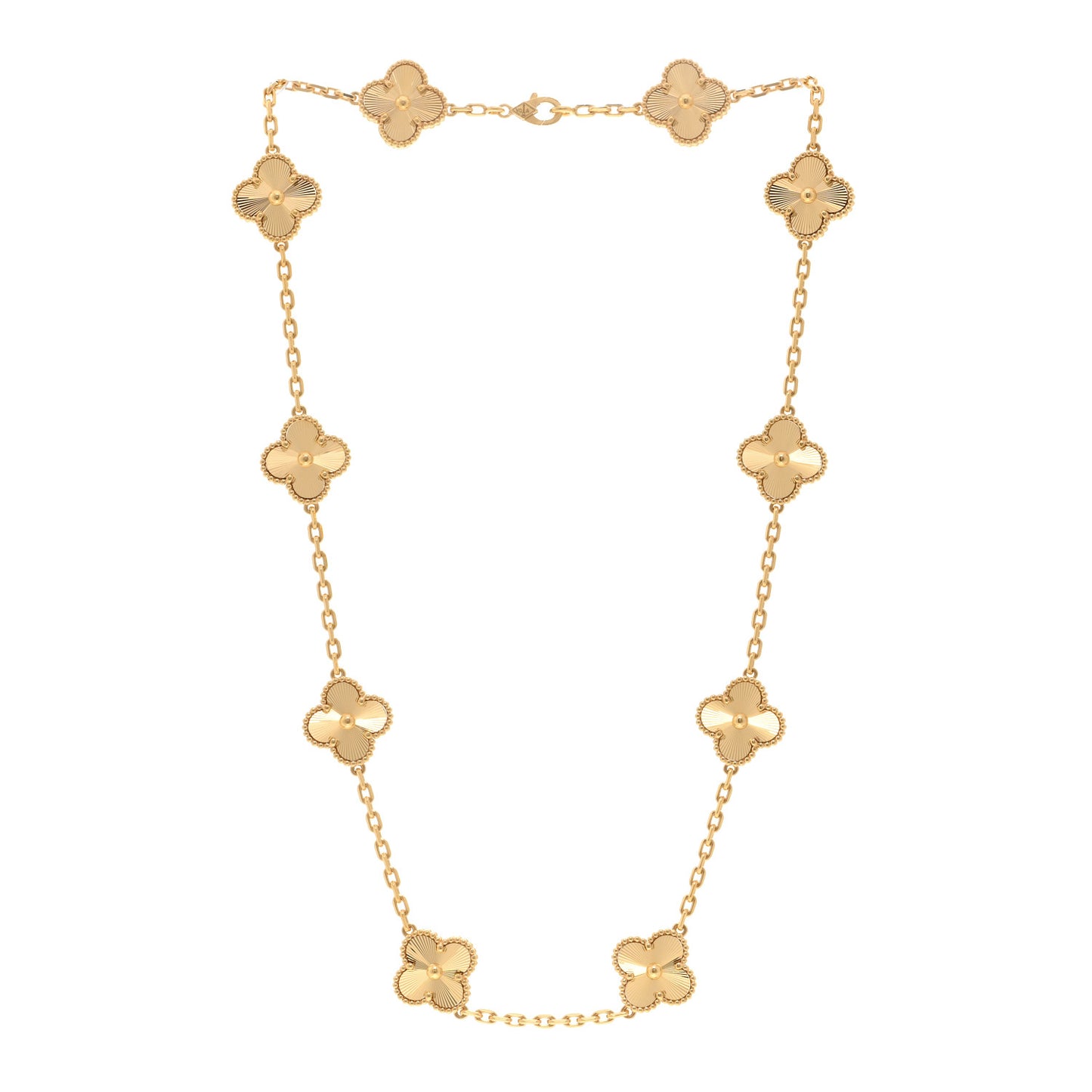 18K Yellow Gold 10 Motifs Guilloche Vintage Alhambra Necklace