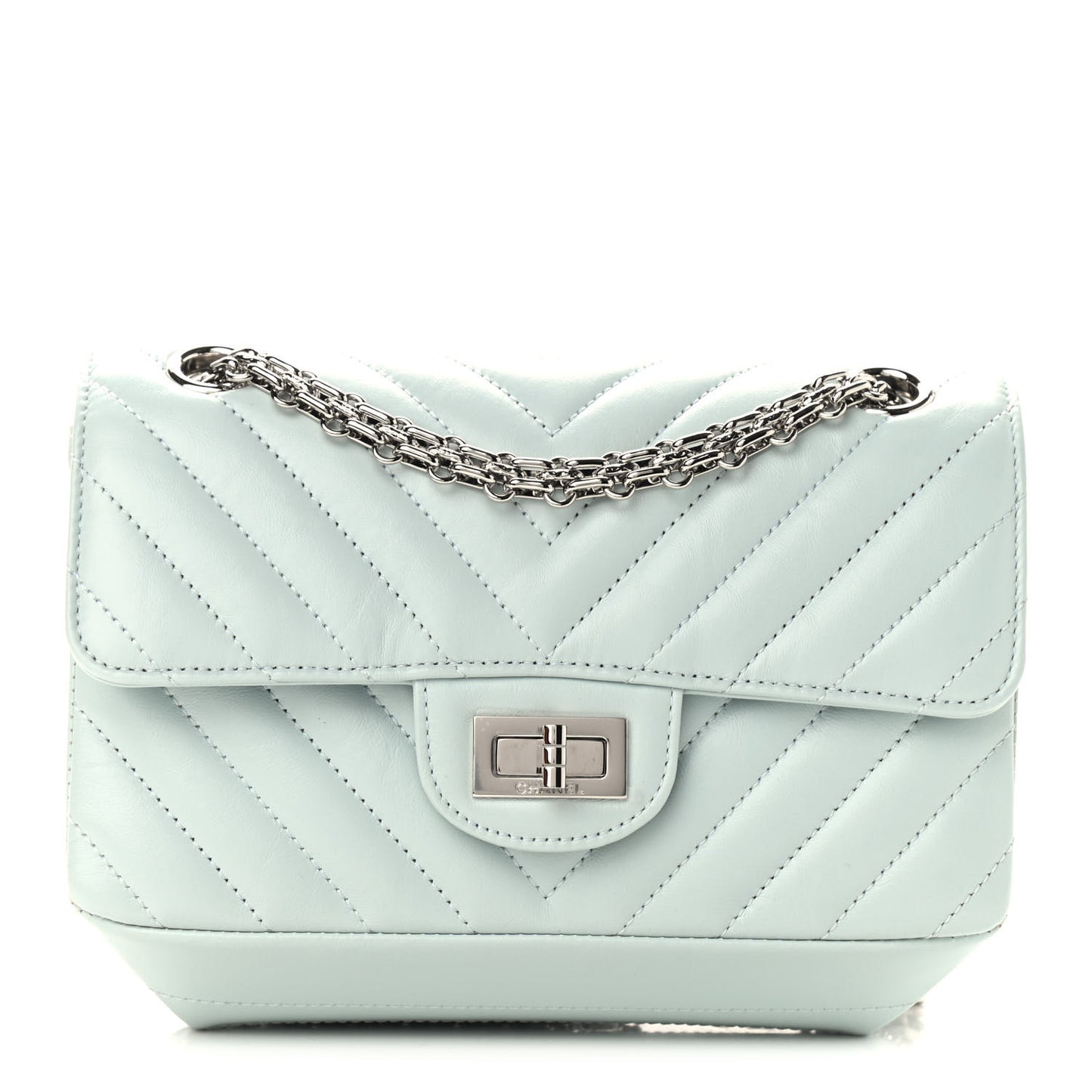 Aged Calfskin Chevron Quilted 2.55 Reissue Mini Flap Light Blue