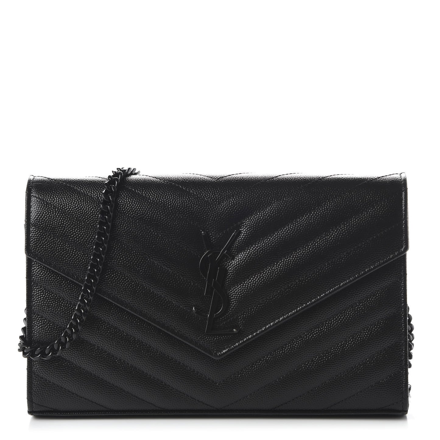 Grain De Poudre Matelasse Chevron Monogram Chain Wallet Black