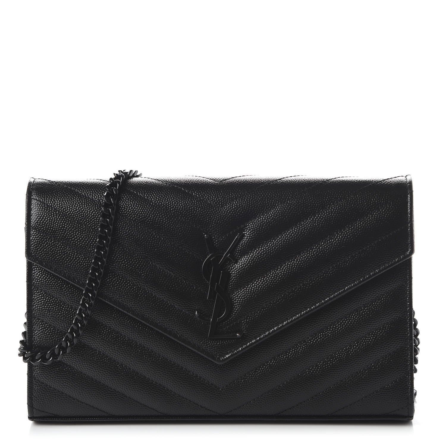 Saint Laurent Grain De Poudre Matelasse Chevron Monogram Chain Wallet Black 1 of 9