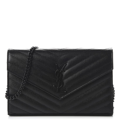 Saint Laurent Grain De Poudre Matelasse Chevron Monogram Chain Wallet Black 1 of 9