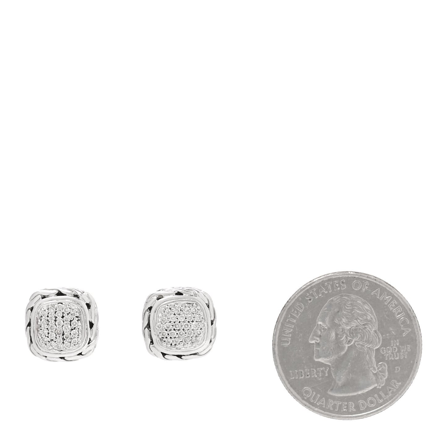 Sterling Silver Diamond 12mm Curved Chain Stud Earrings