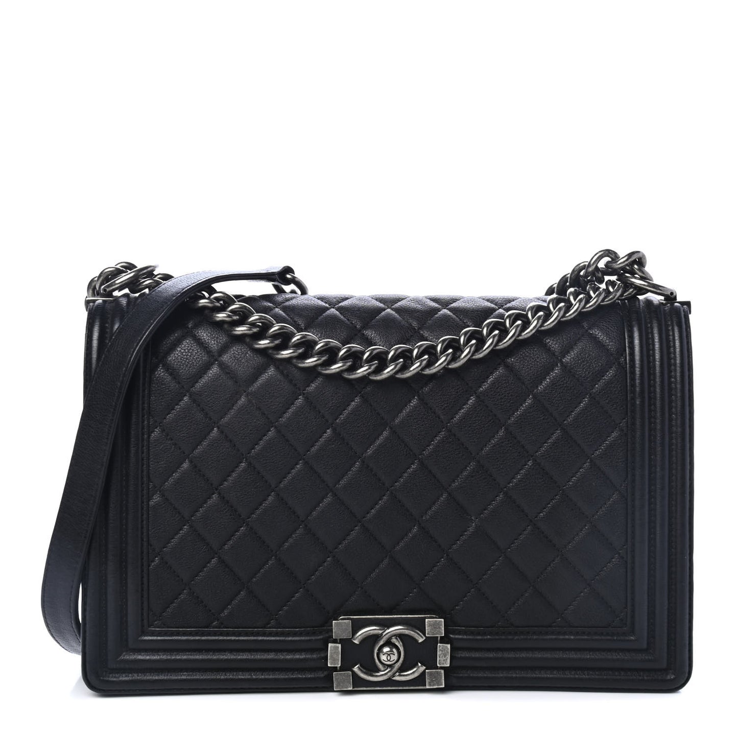 Grained Calfskin Quilted New Medium Boy Flap Black