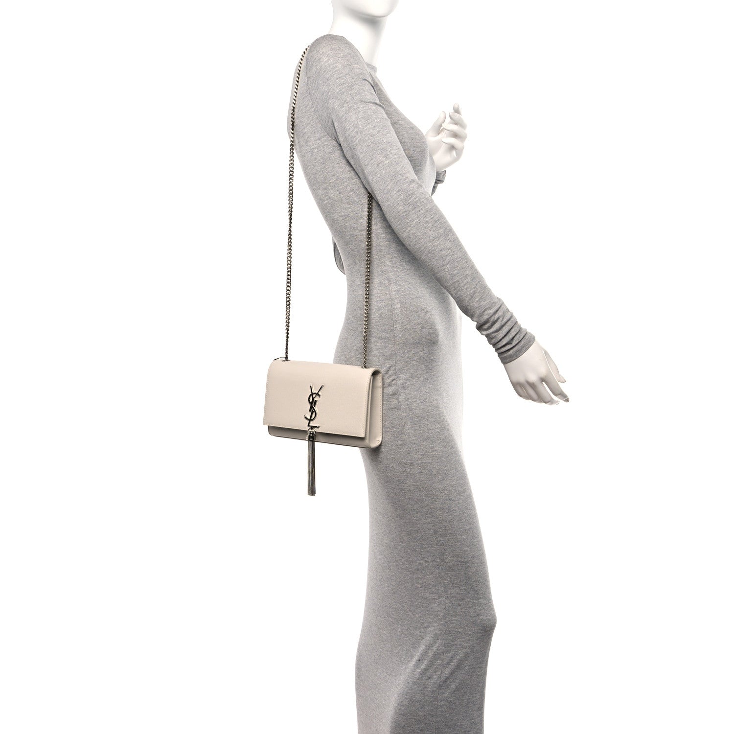 Saint Laurent Grain De Poudre Small Classic Monogram Kate Tassel Satchel Icy White 2 of 17