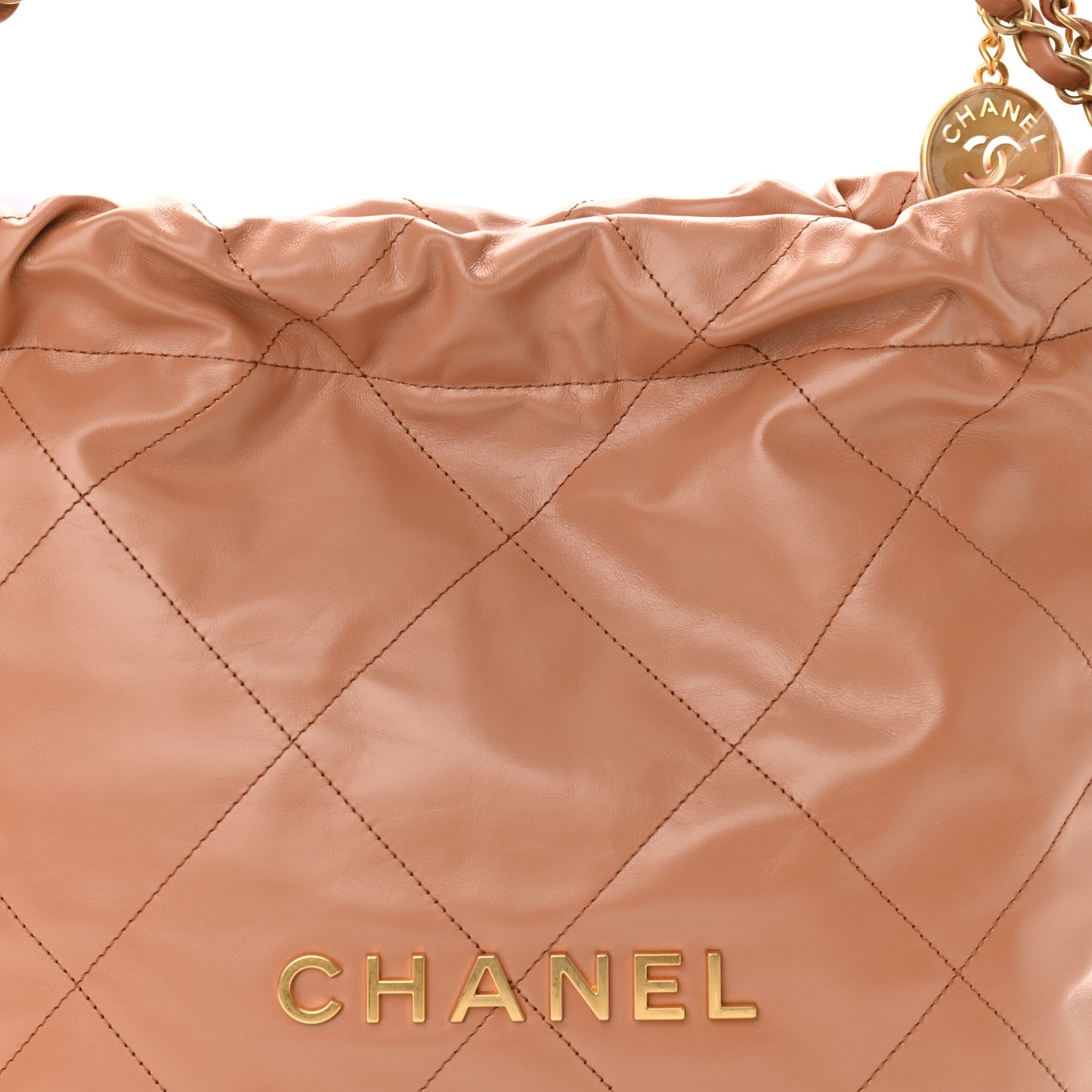 Shiny Calfskin Quilted Small Chanel 22 Camel