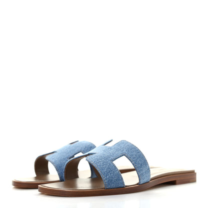 Hermes Denim Canvas Oran Sandals 35.5 Bleu Clair 3 of 7