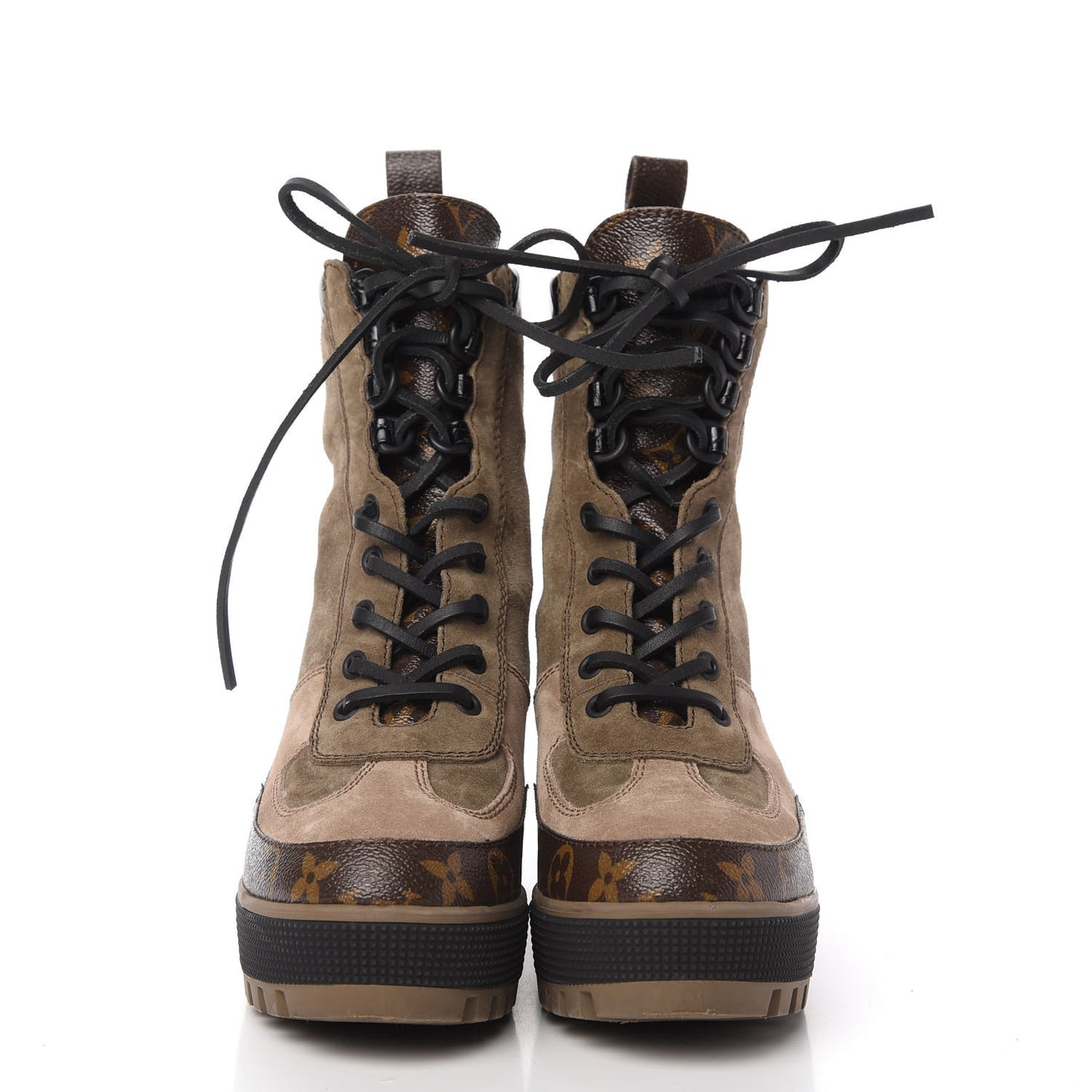 Suede Calfskin Monogram Laureate Platform Desert Boots 37.5 Beige