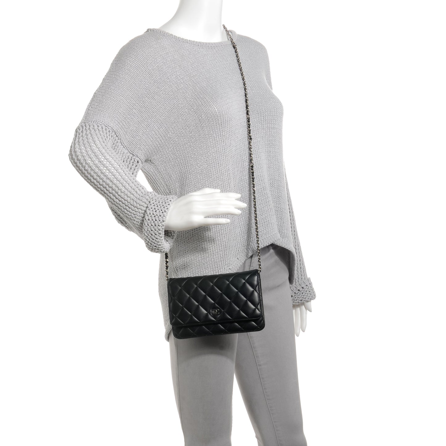 Lambskin Quilted Wallet On Chain WOC Black
