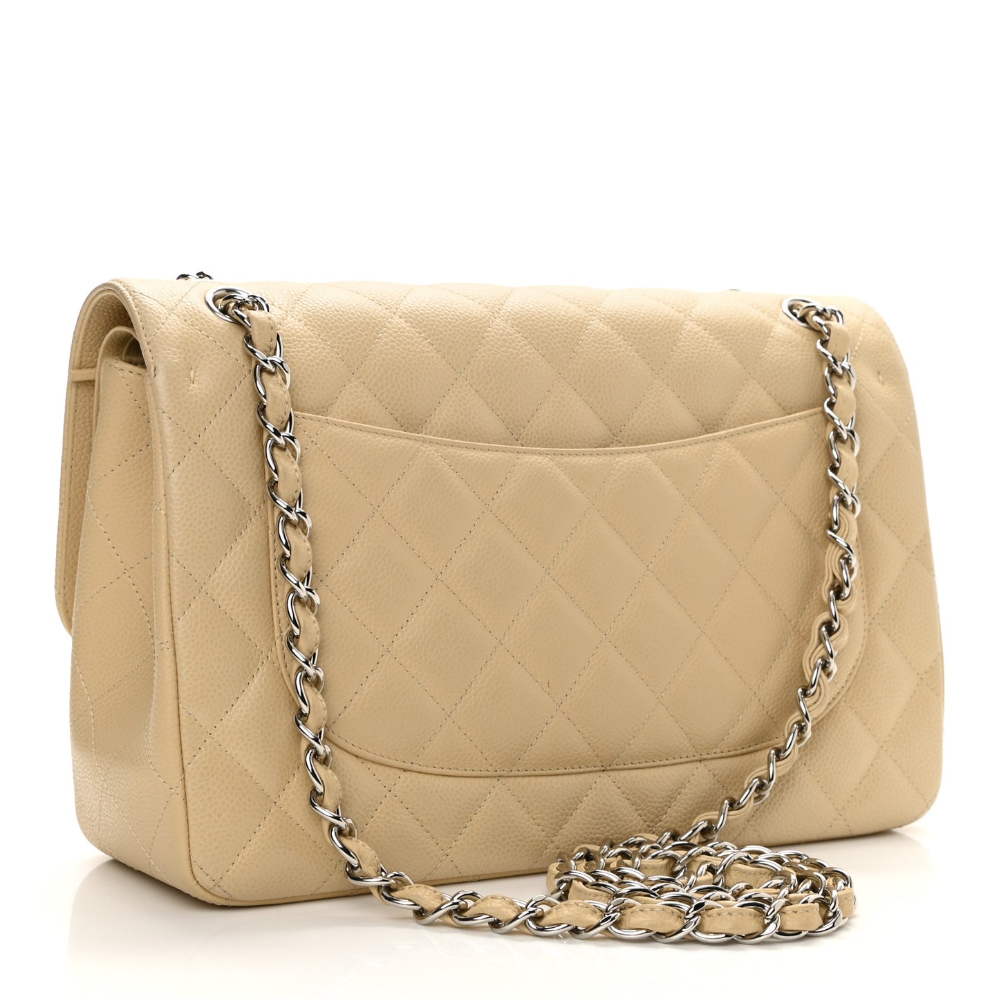Caviar Quilted Jumbo Double Flap Light Beige