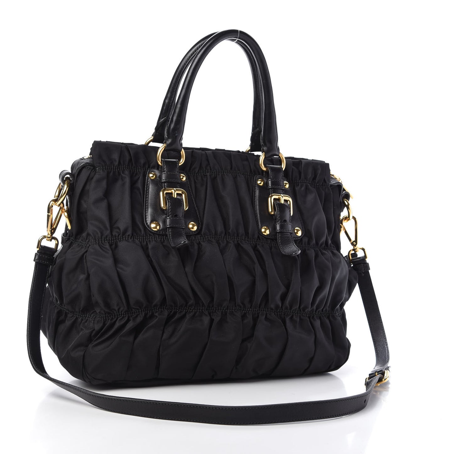 Tessuto Nylon Nappa Gaufre Shopping Satchel Black