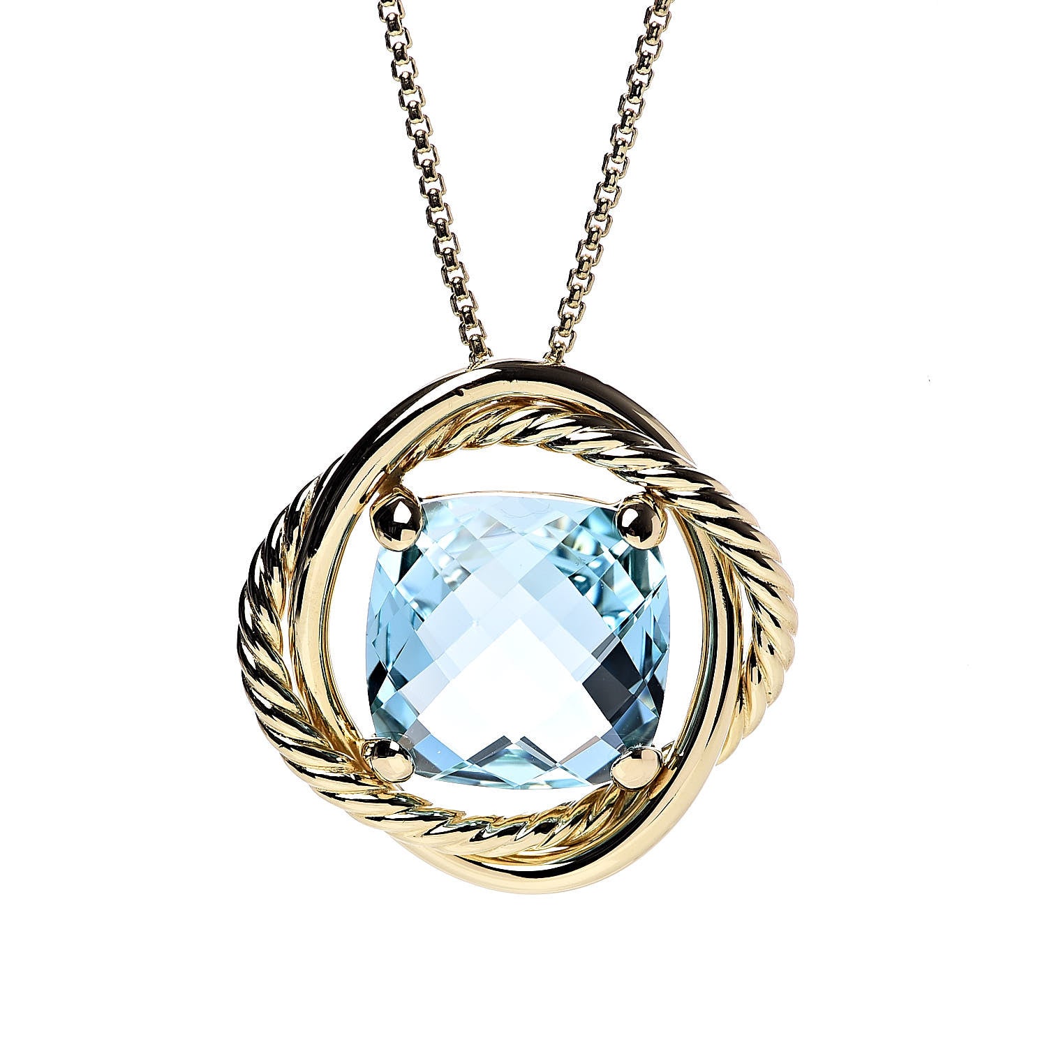 David Yurman 18K Yellow Gold Blue Topaz 14mm Infinity Pendant Necklace 4 of 6