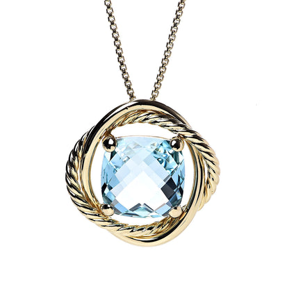 David Yurman 18K Yellow Gold Blue Topaz 14mm Infinity Pendant Necklace 4 of 6