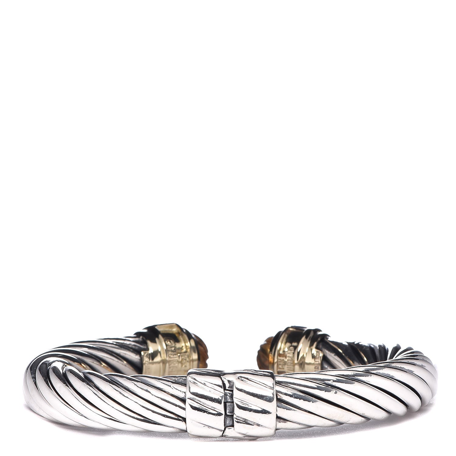David Yurman Sterling Silver 14K Yellow Gold Citrine Amethyst 10mm Carved Cable Classics Bracelet 3 of 8