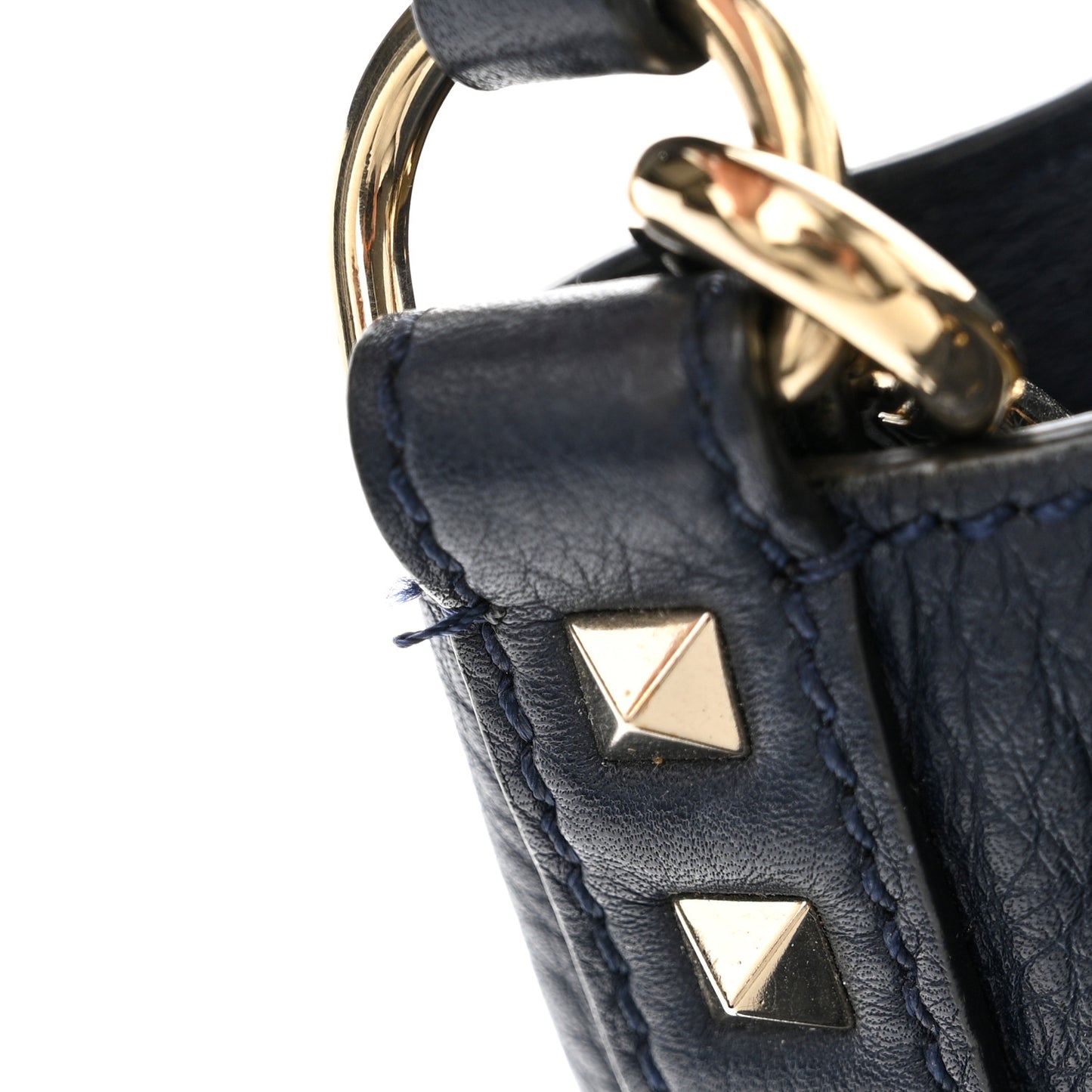 Pebbled Calfskin Small Rockstud Bucket Bag Navy