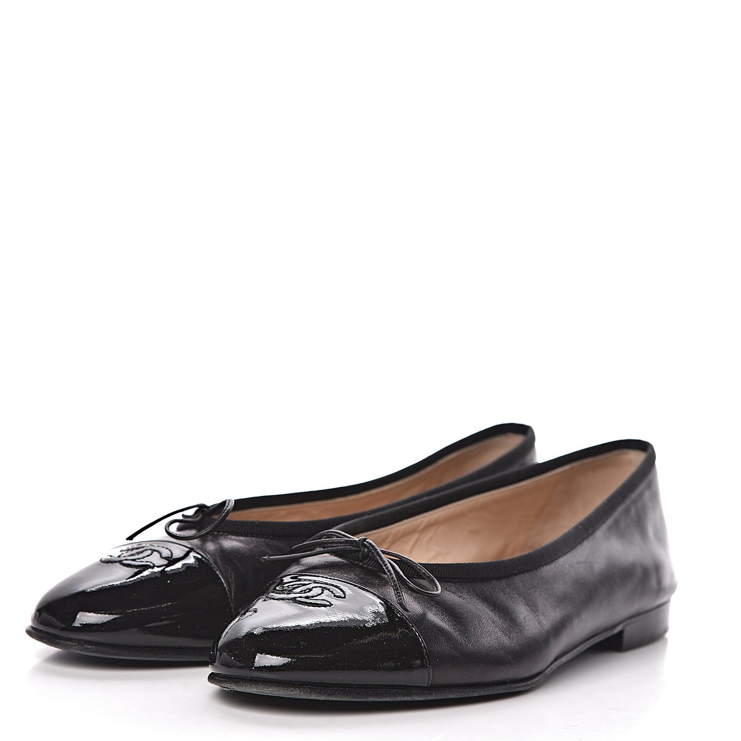 Lambskin Patent Cap Toe Ballerina Flats 41 Black