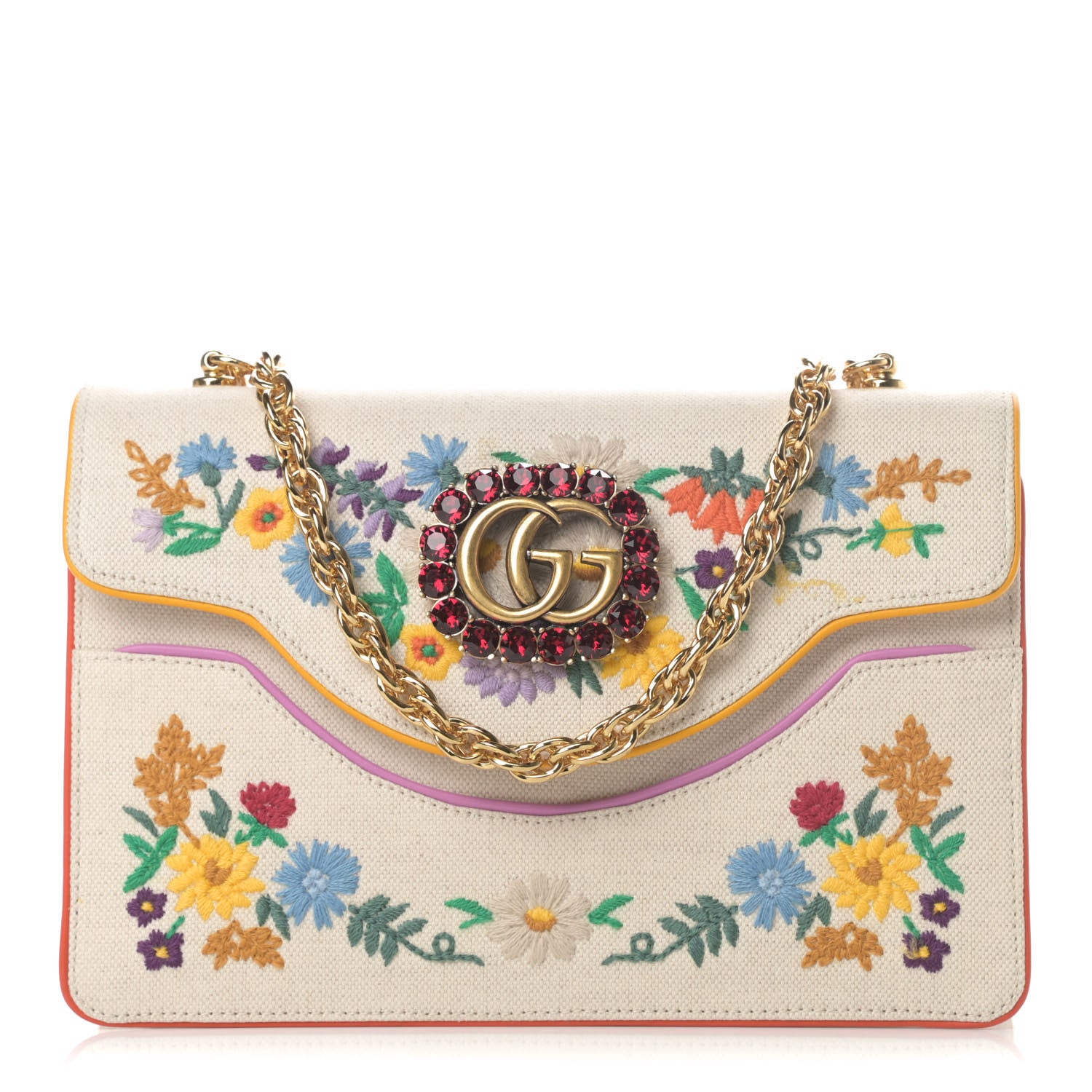 Gucci Linen Canvas Embroidered Small Shoulder Bag White 1 of 11