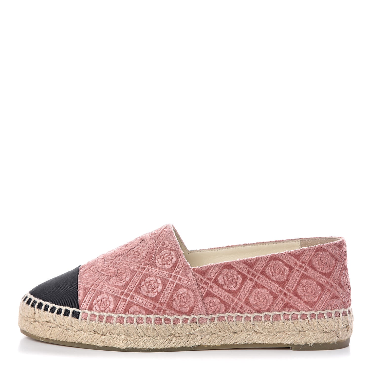 Chanel Velvet Grosgrain Quilted Camellia CC Espadrilles 37 Pink Black 1 of 11