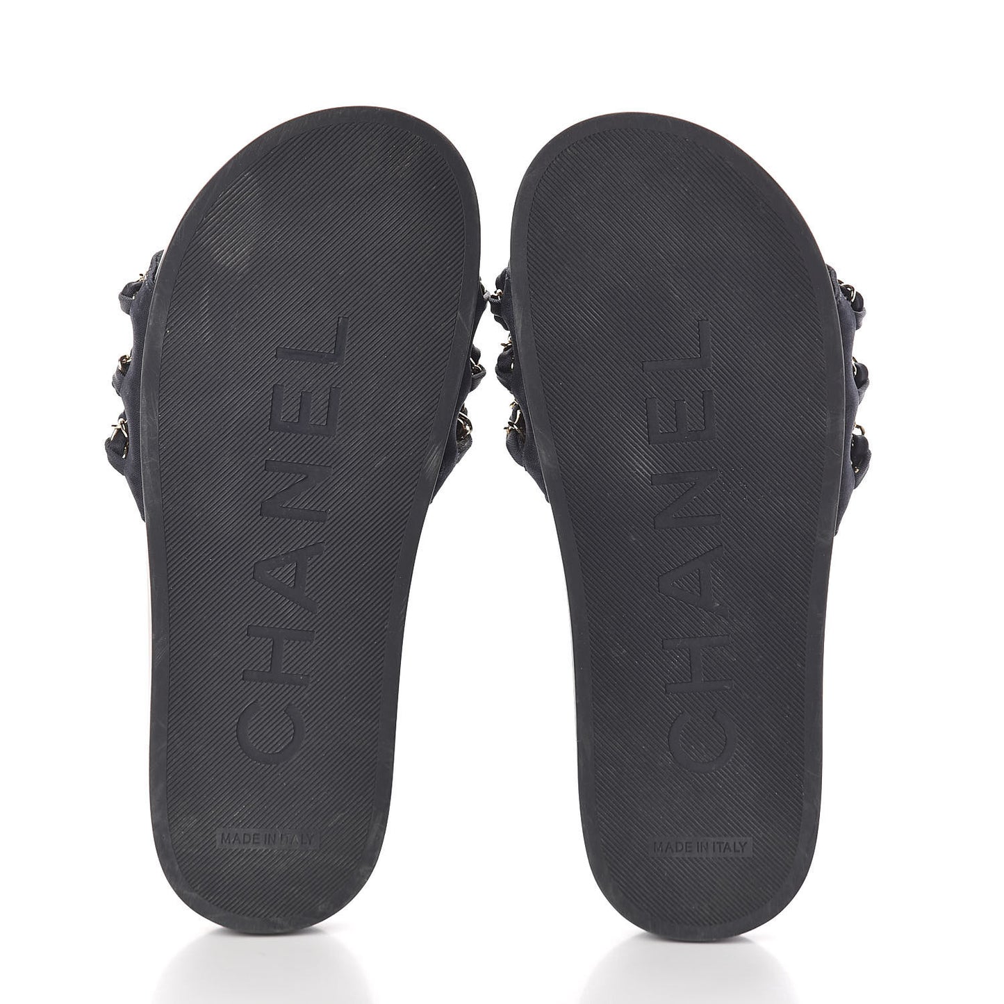 Satin Canvas Chain Flat Sandals 36 Marine
